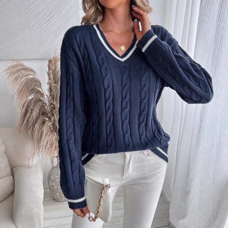 Свитер, V-образно деколте, свободна кройка, едноцветен модел, 50–70% вискоза