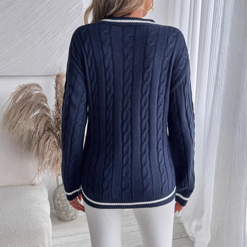 Свитер, V-образно деколте, свободна кройка, едноцветен модел, 50–70% вискоза