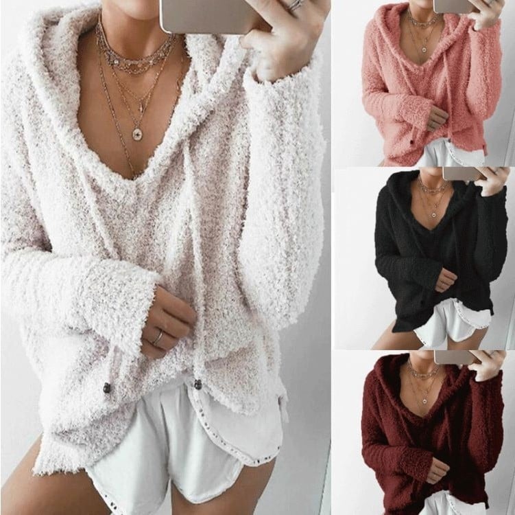 Ženski mohair džemper s kapuljačom, dvostrani baršun, lagan kroj, dugi rukavi, kapuljača s vezicama, kopča s jednim gumbom, flis podstava, 71-80% mohair, srednja duljina