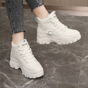 Dámske zimné tenisky s vysokým vrškom, PU vršok, gumová podrážka, umelá plyšová výstelka, zateplené pre teplo, vhodné pre beh a bežné nosenie (Zima 2024).