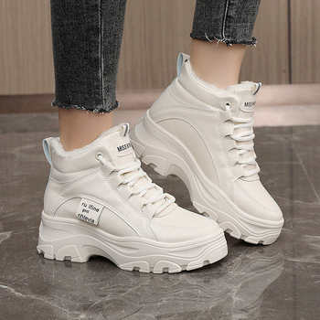 Dámske zimné tenisky s vysokým vrškom, PU vršok, gumová podrážka, umelá plyšová výstelka, zateplené pre teplo, vhodné pre beh a bežné nosenie (Zima 2024).