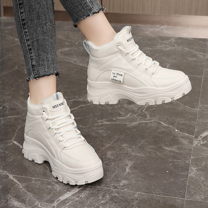 Dámske zimné tenisky s vysokým vrškom, PU vršok, gumová podrážka, umelá plyšová výstelka, zateplené pre teplo, vhodné pre beh a bežné nosenie (Zima 2024).