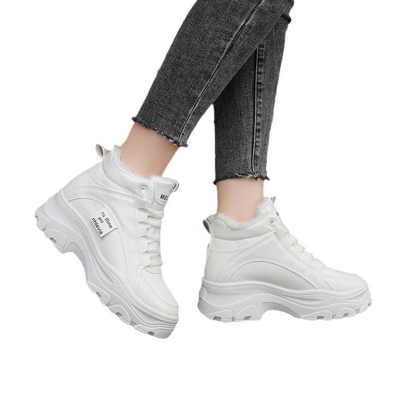 Dámske zimné tenisky s vysokým vrškom, PU vršok, gumová podrážka, umelá plyšová výstelka, zateplené pre teplo, vhodné pre beh a bežné nosenie (Zima 2024).