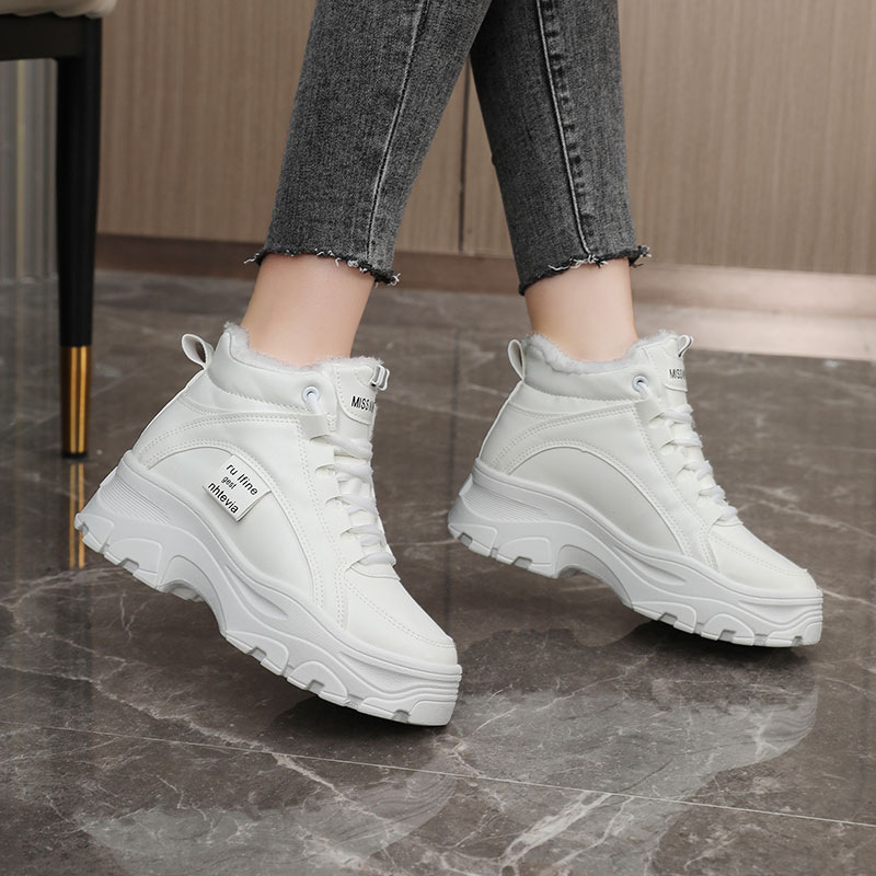 Dámske zimné tenisky s vysokým vrškom, PU vršok, gumová podrážka, umelá plyšová výstelka, zateplené pre teplo, vhodné pre beh a bežné nosenie (Zima 2024).