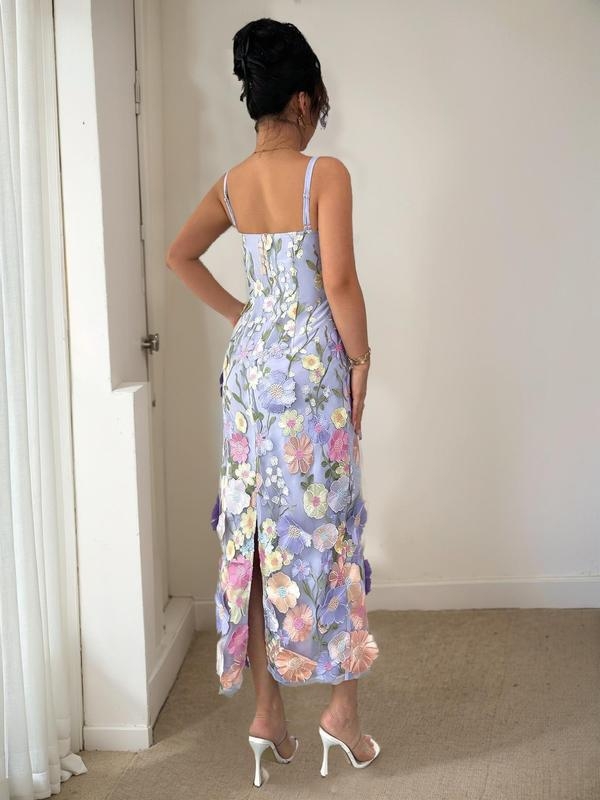 Dámske šaty bez rukávov s kvetinovou výšivkou a viazaním na plecia, elegantný štýl, materiál: králičia srsť, jar 2025, pre teenagerov.