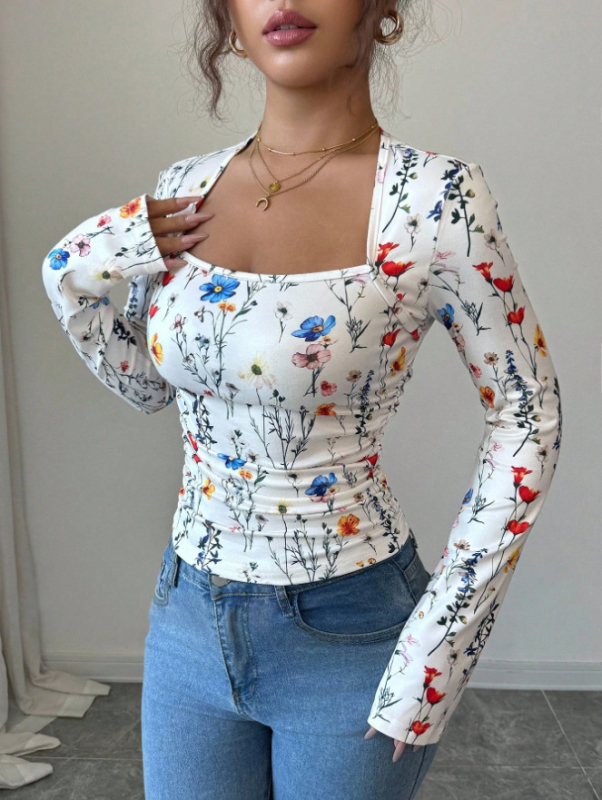 Ženska majica s dugim rukavima, U-izrez, poliester, jednobojna, elegantan gradski stil za svakodnevno nošenje