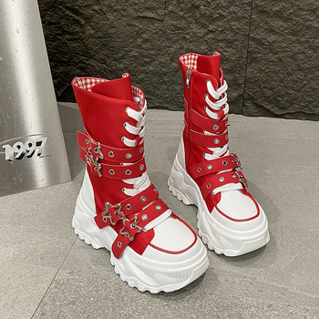 Női chunky sneaker vastag talppal — PU+Mesh felsőrész, kerek orr, gumírozott talp, fűzővel záródó