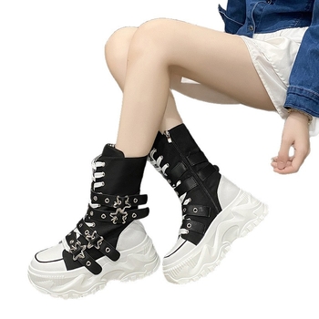 Női chunky sneaker vastag talppal — PU+Mesh felsőrész, kerek orr, gumírozott talp, fűzővel záródó