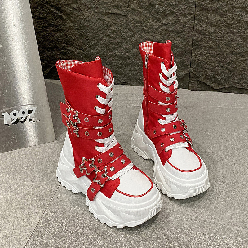 Női chunky sneaker vastag talppal — PU+Mesh felsőrész, kerek orr, gumírozott talp, fűzővel záródó