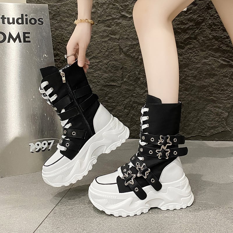 Női chunky sneaker vastag talppal — PU+Mesh felsőrész, kerek orr, gumírozott talp, fűzővel záródó