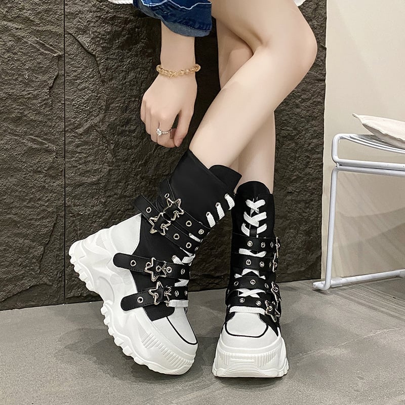 Női chunky sneaker vastag talppal — PU+Mesh felsőrész, kerek orr, gumírozott talp, fűzővel záródó