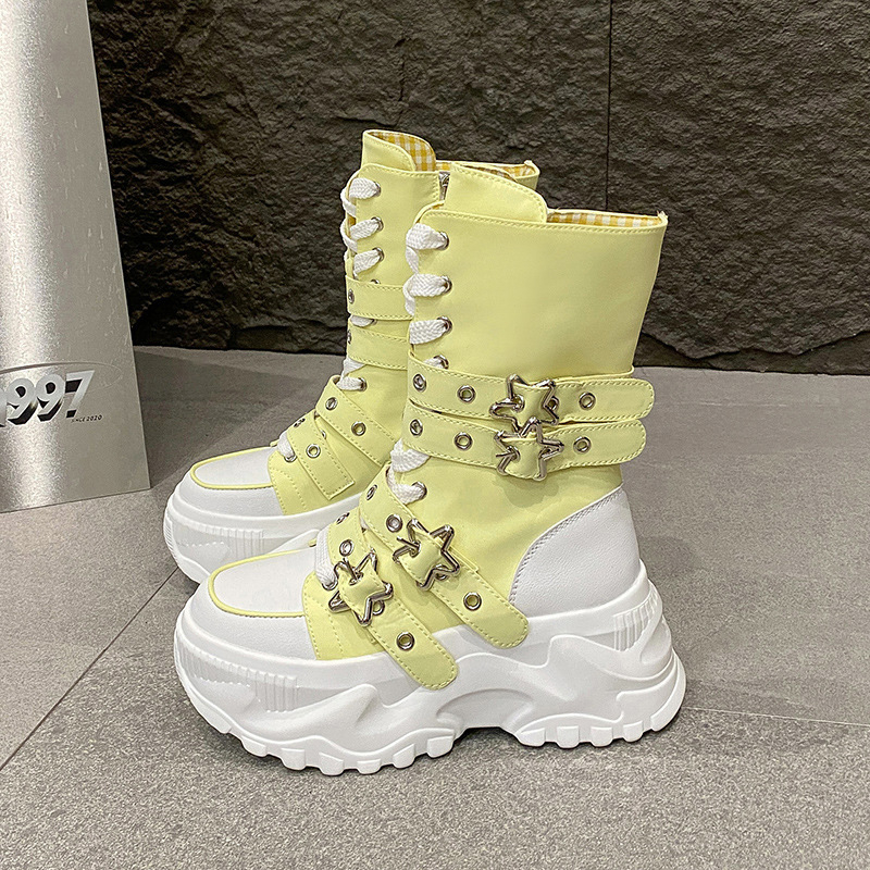 Női chunky sneaker vastag talppal — PU+Mesh felsőrész, kerek orr, gumírozott talp, fűzővel záródó