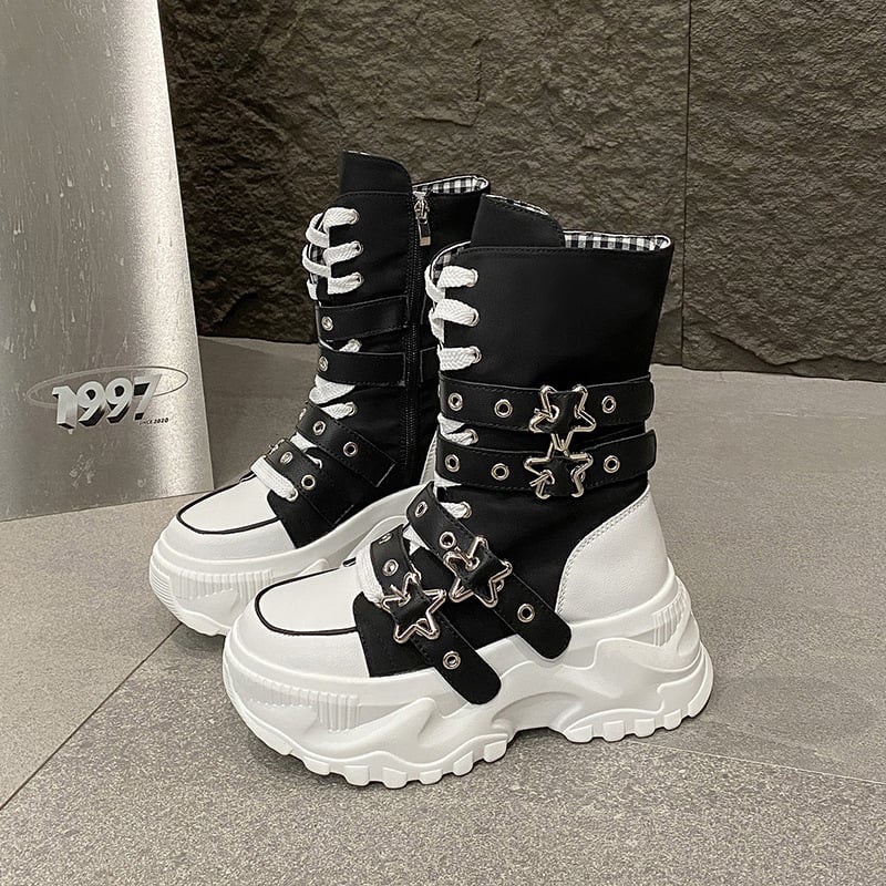 Női chunky sneaker vastag talppal — PU+Mesh felsőrész, kerek orr, gumírozott talp, fűzővel záródó