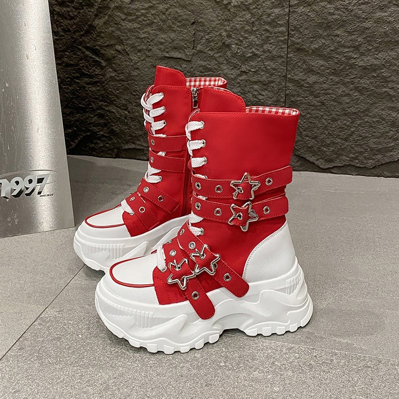 Női chunky sneaker vastag talppal — PU+Mesh felsőrész, kerek orr, gumírozott talp, fűzővel záródó