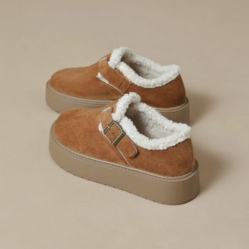 Női Birkenstock-stílusú vastag talpú cipő velúr felsőrésszel, fleece-betéttel, középmagas talpú, 3–5 cm sarok