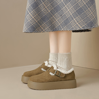 Női Birkenstock-stílusú vastag talpú cipő velúr felsőrésszel, fleece-betéttel, középmagas talpú, 3–5 cm sarok