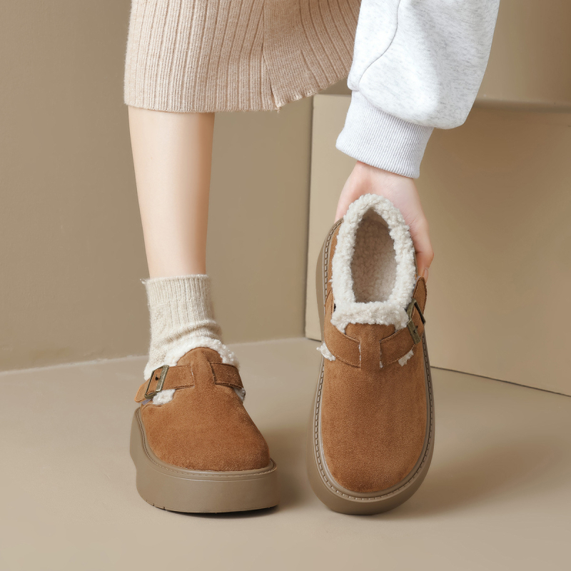 Női Birkenstock-stílusú vastag talpú cipő velúr felsőrésszel, fleece-betéttel, középmagas talpú, 3–5 cm sarok