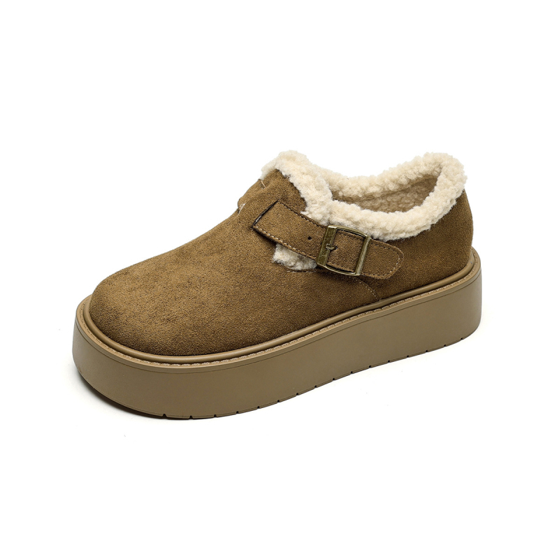 Női Birkenstock-stílusú vastag talpú cipő velúr felsőrésszel, fleece-betéttel, középmagas talpú, 3–5 cm sarok