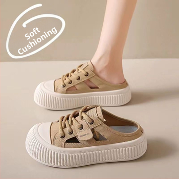 SANGYU moterų PU slip-on sandalai su uždaru apvaliu pirštu, ruduo 2025