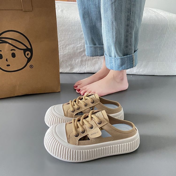 SANGYU moterų PU slip-on sandalai su uždaru apvaliu pirštu, ruduo 2025