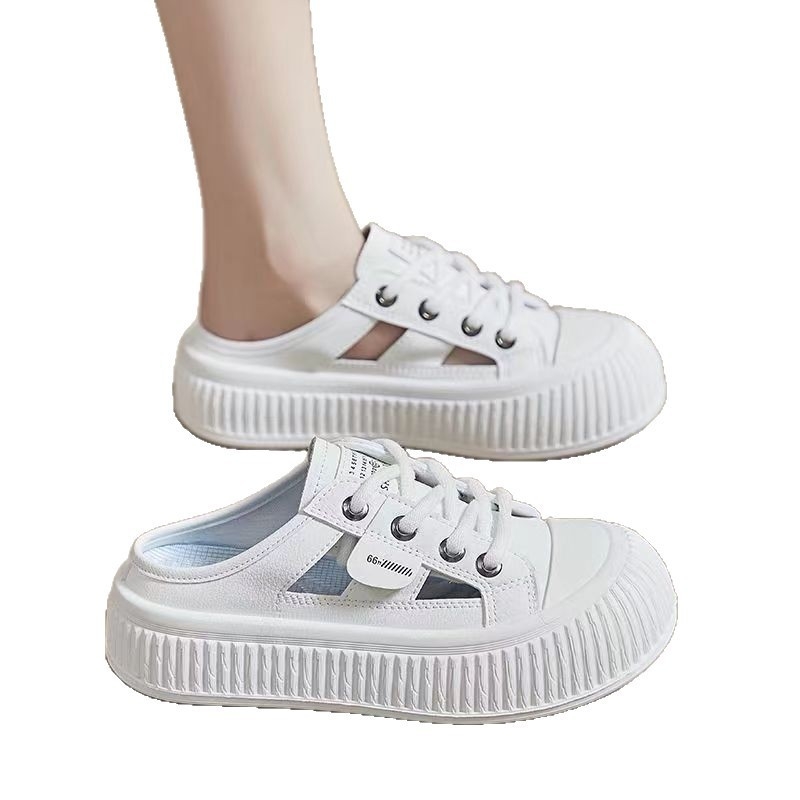 SANGYU moterų PU slip-on sandalai su uždaru apvaliu pirštu, ruduo 2025