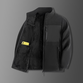 Pánska zimná fleecová bunda so stojacim golierom, zipsom, priliehavý strih, bez kapucne