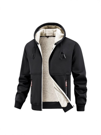 Mužská mikinová bunda s kapucňou, voľný strih, zipsové vrecká, polyesterová tkanina