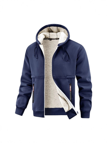 Mužská mikinová bunda s kapucňou, voľný strih, zipsové vrecká, polyesterová tkanina