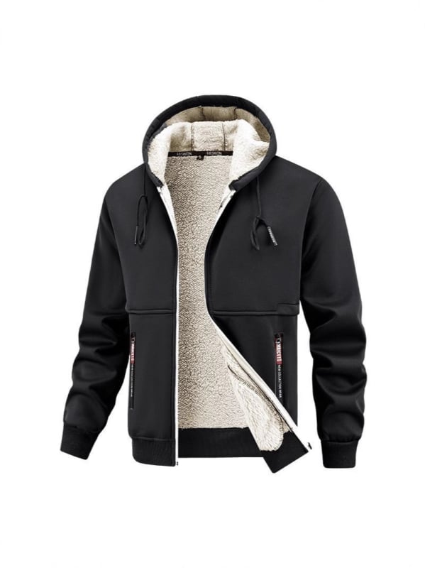 Mužská mikinová bunda s kapucňou, voľný strih, zipsové vrecká, polyesterová tkanina