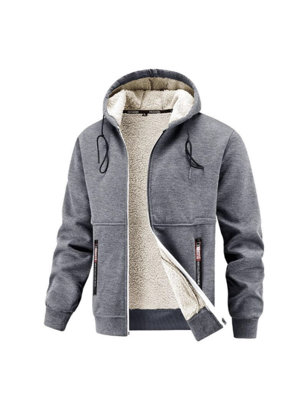 Mužská mikinová bunda s kapucňou, voľný strih, zipsové vrecká, polyesterová tkanina