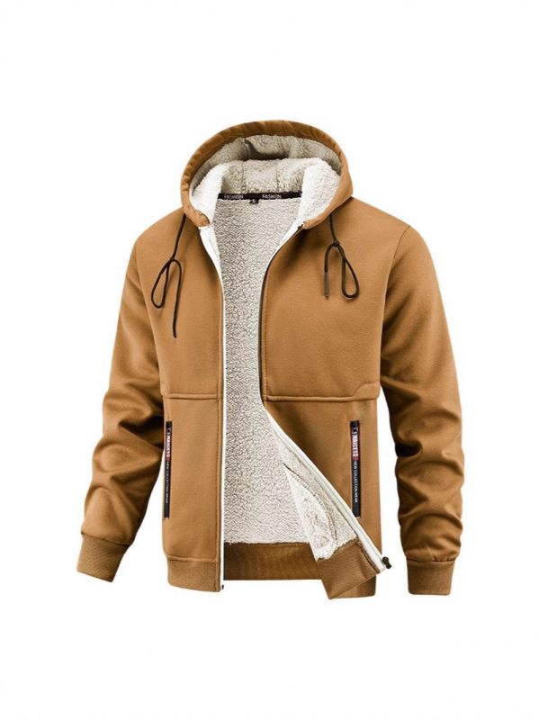 Mužská mikinová bunda s kapucňou, voľný strih, zipsové vrecká, polyesterová tkanina