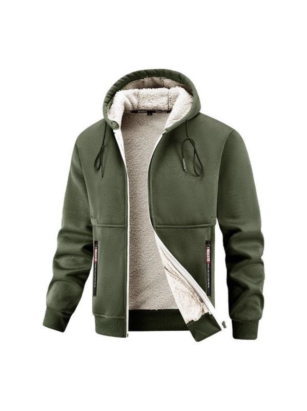 Mužská mikinová bunda s kapucňou, voľný strih, zipsové vrecká, polyesterová tkanina