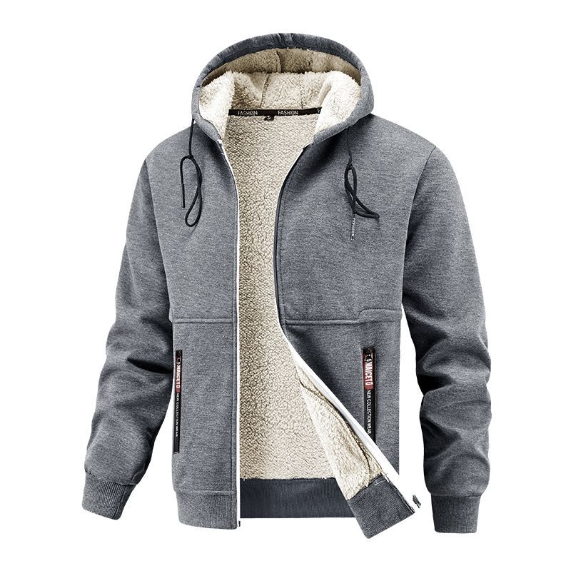 Mužská mikinová bunda s kapucňou, voľný strih, zipsové vrecká, polyesterová tkanina