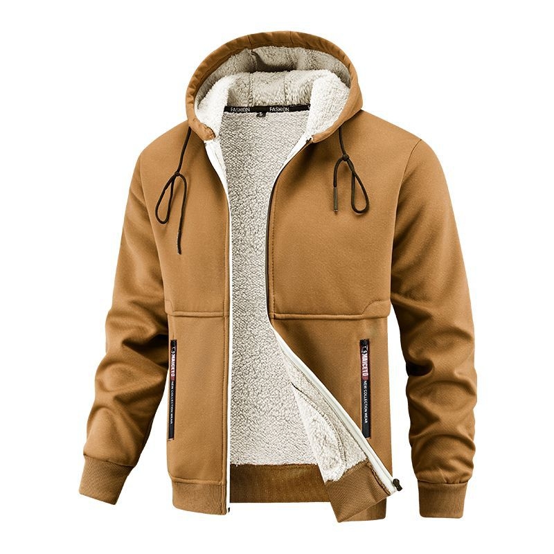 Mužská mikinová bunda s kapucňou, voľný strih, zipsové vrecká, polyesterová tkanina