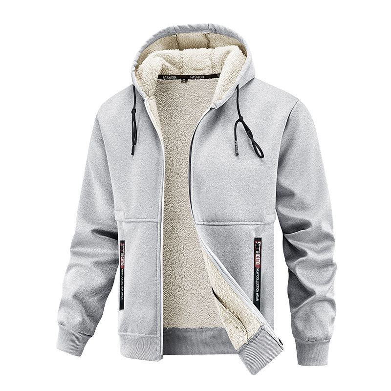 Mužská mikinová bunda s kapucňou, voľný strih, zipsové vrecká, polyesterová tkanina