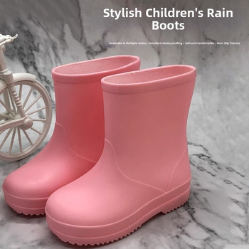 Detské dažďové čižmy – PVC, vodeodolné a protišmykové, s plochou podrážkou, nízkym horným dielom, jednofarebný vzor, unisex, pre deti 7–12 rokov