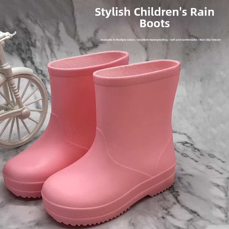 Detské dažďové čižmy – PVC, vodeodolné a protišmykové, s plochou podrážkou, nízkym horným dielom, jednofarebný vzor, unisex, pre deti 7–12 rokov