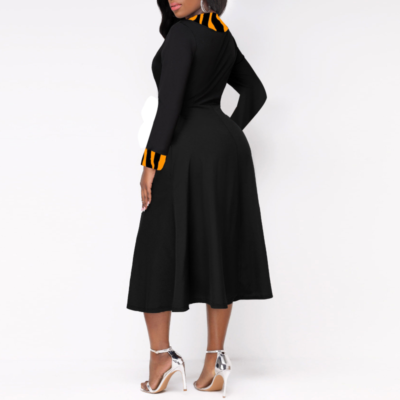 Dámske šaty s V výstrihom, dlhé rukávy, oversize strih, ozdobné gombíky, geometrický digitálny potlač, polyester elastan.