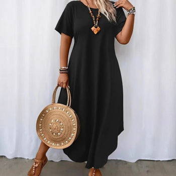 Dámske šaty A-line, s okrúhlym výstrihom, krátke rukávy, stredná dĺžka, zvrásnená 3D textúra, zmes polyesteru a spandexu, pulover štýl