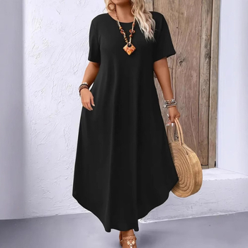 Dámske šaty A-line, s okrúhlym výstrihom, krátke rukávy, stredná dĺžka, zvrásnená 3D textúra, zmes polyesteru a spandexu, pulover štýl