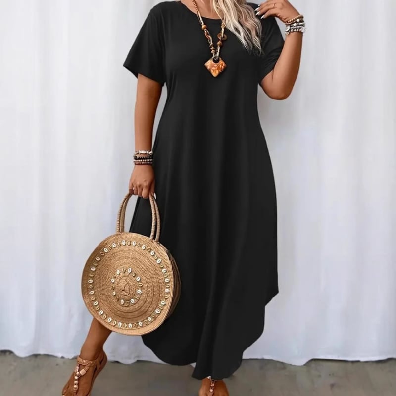 Dámske šaty A-line, s okrúhlym výstrihom, krátke rukávy, stredná dĺžka, zvrásnená 3D textúra, zmes polyesteru a spandexu, pulover štýl