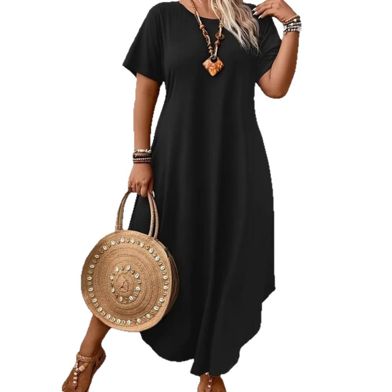 Dámske šaty A-line, s okrúhlym výstrihom, krátke rukávy, stredná dĺžka, zvrásnená 3D textúra, zmes polyesteru a spandexu, pulover štýl