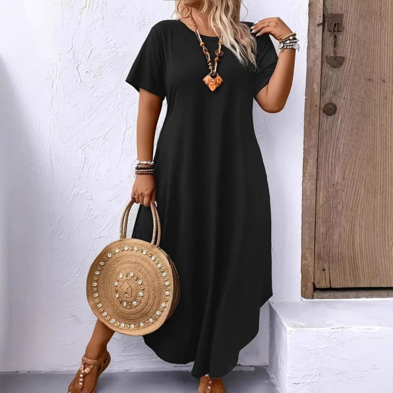 Dámske šaty A-line, s okrúhlym výstrihom, krátke rukávy, stredná dĺžka, zvrásnená 3D textúra, zmes polyesteru a spandexu, pulover štýl