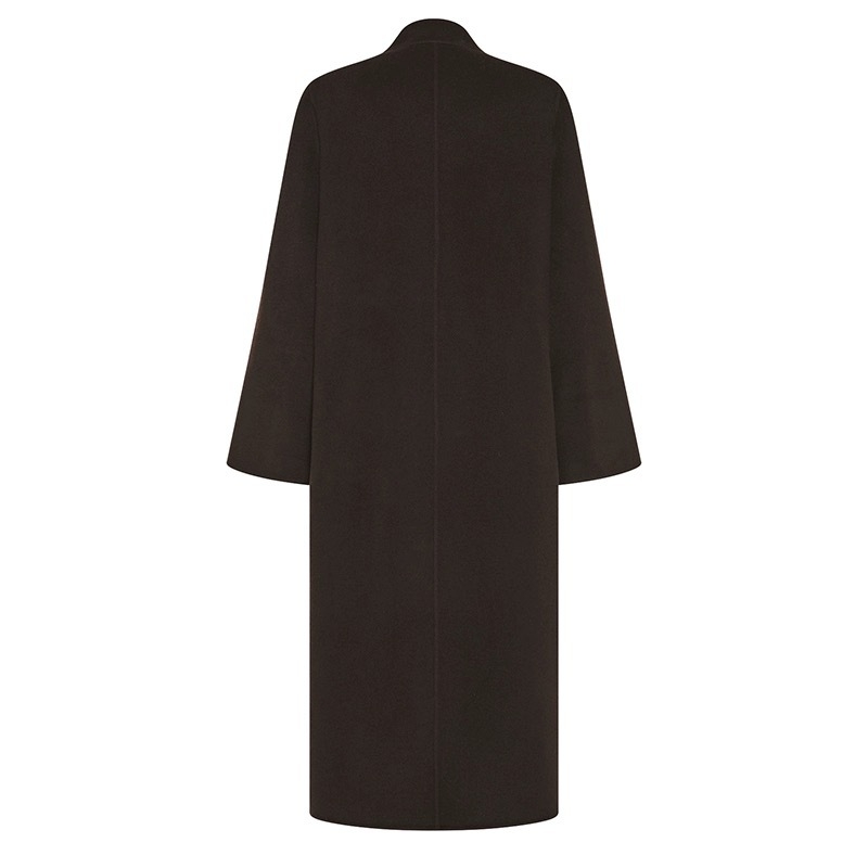 Дамско палто от вълнен твид, стойкова яка, скрита закопчалка, дължина 80–100 см, свободна кройка