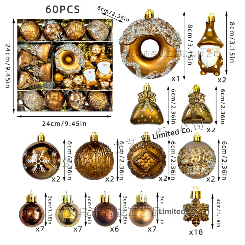 Plastové vianočné guličky na stromček, európsky štýl, MJ60, Značka Nihuang