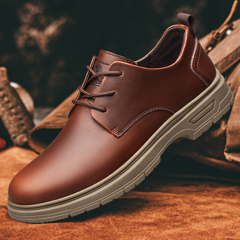 Pánske kožené topánky na šnúrky, nízky profil, zaoblená špička, gumová podrážka