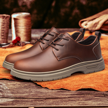 Pánske kožené topánky na šnúrky, nízky profil, zaoblená špička, gumová podrážka