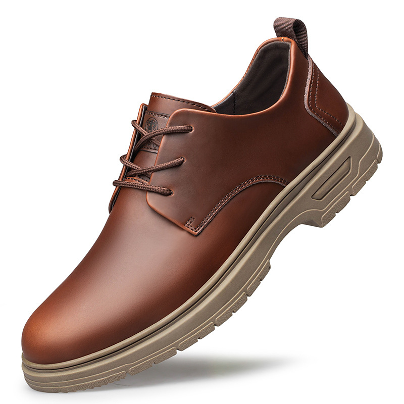 Pánske kožené topánky na šnúrky, nízky profil, zaoblená špička, gumová podrážka