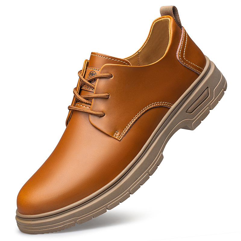 Pánske kožené topánky na šnúrky, nízky profil, zaoblená špička, gumová podrážka