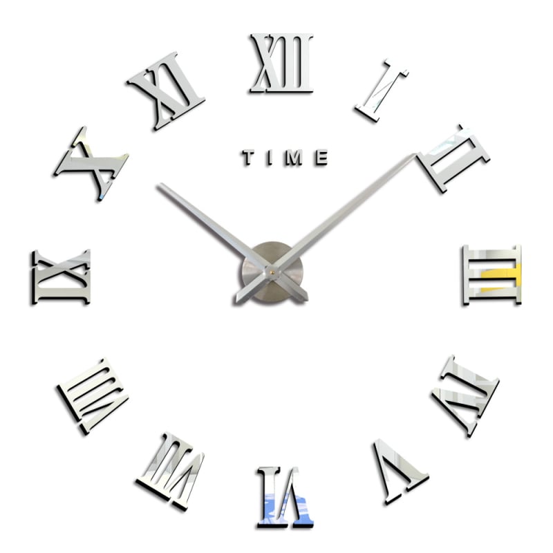 Nástenné hodiny s 3D rímskymi číslicami, akrylové puzdro, batériové napájanie, skokový pohyb sekund, dekoratívne zrkadlo